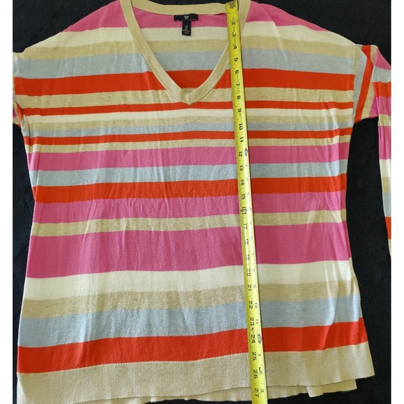 Y2K GAP Striped Yellow Pink Orange Vneck Sweater Large Stretch Cotton Blend - Picture 4 of 5